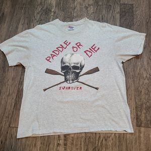 1991 Graphic Tee "Paddle or Die" Hanes Heavyweight Size XL gray heather